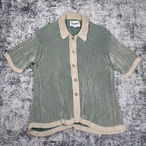 Corridor Mens Size L Plated Open-Knit Cotton Button Up Shirt Short Sleeve*Flaws*